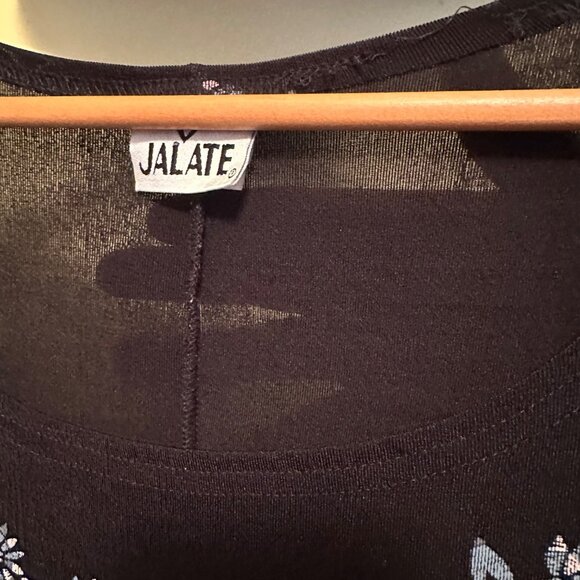 Jalate Vintage 90s maxi dress, black stretch knit or print short sleeves - Picture 4 of 7